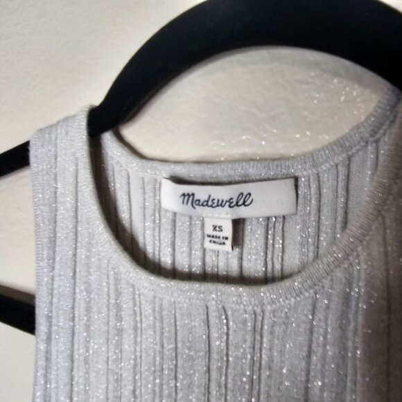 Madewell XS Tank Top Silver Grey Shimmer Ribbed Knit Capsule Minimalist - Picture 3 of 6